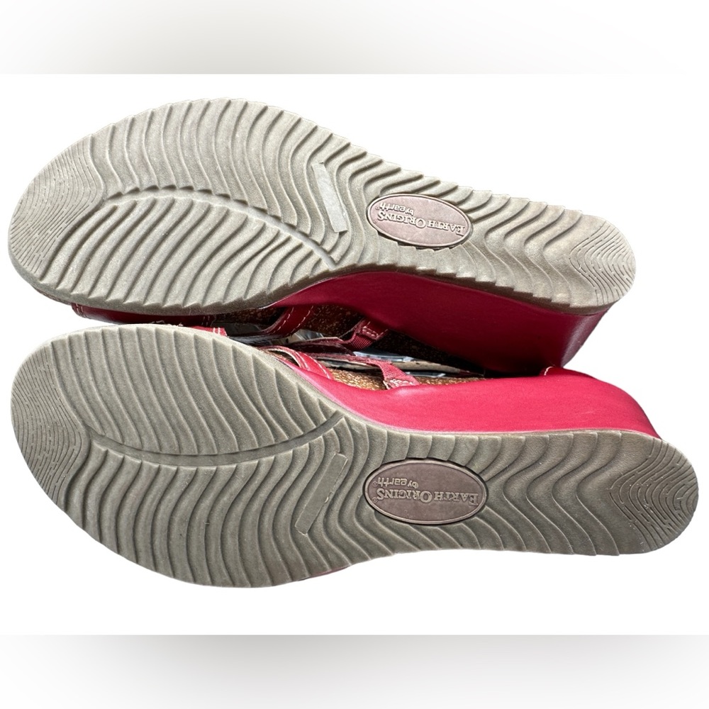 Earth Origins Kingsley Red Leather Boho Comfort Wedge Ankle Strap Sandals 8.5 - Picture 8 of 16